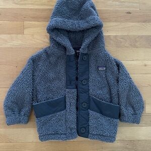 Patagonia Cozy Navy Fleece/Sherpa Jacket with Hood